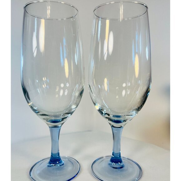 Vtg 2 Blue handblown Stemware Glass Goblets 14oz Sangria Water Ice Tea Gift - Picture 1 of 5